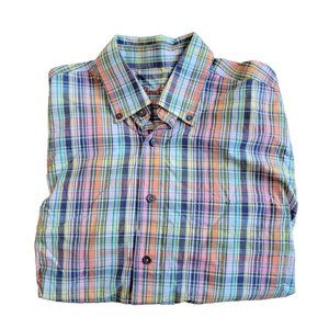 Alan Flusser Medium Plaid Button Up Long Sleeve Casual Shirt, Orange/Pink/Blue